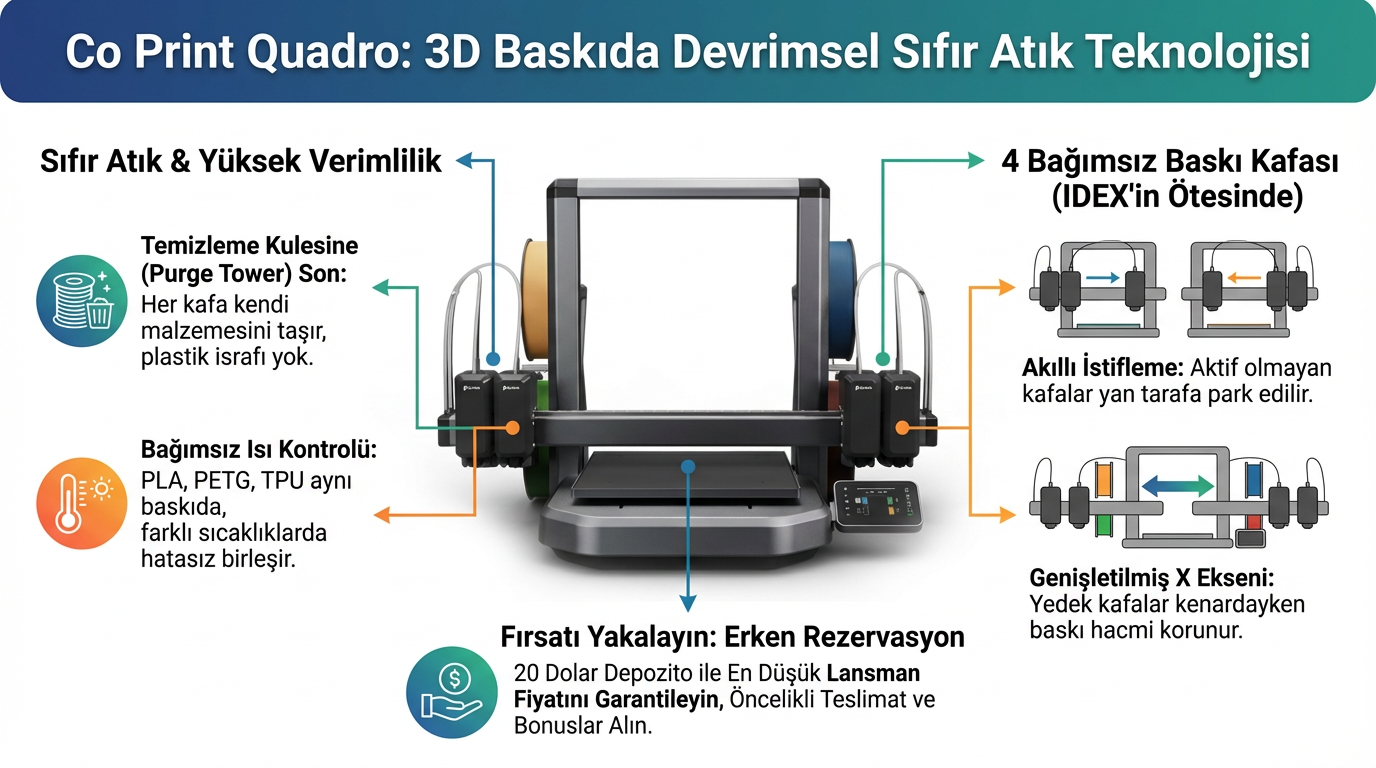 Co Print Quadro Teknik İnceleme: 4 Bağımsız Kafa ile Sıfır Atık Devrimi — 4000 Kelimelik Mega Rehber (2026)